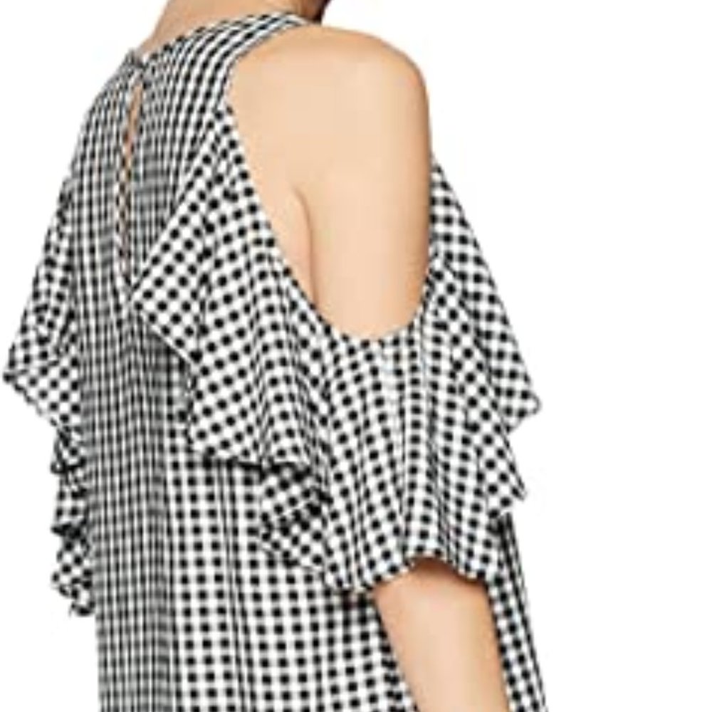 KAREN KANE Ruffle Cold Shoulder Gingham Top EUC - Picture 4 of 8